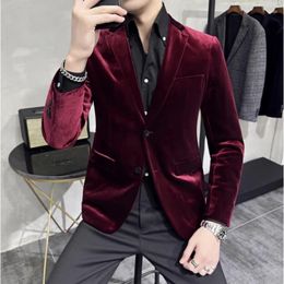 Men's Suits High-end Golden Velvet Blazers/Male Slim Solid Color Business Blazers/Groom's Wedding Dress Jacket Luxury Tuxedo Clothing