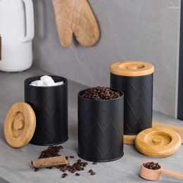 Storage Bottles 3 Pack Kitchen Canisters With Bamboo Lids Airtight Metal Container Food Jars For Coffee Sugar Tea Flour Organizer Box