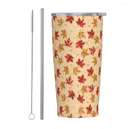 Tumblers Pattern Insulated Tumbler With Straws Lid Leaves Stainless Steel Thermal Mug Office Home Car Bottle Cup 20oz