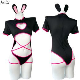 Ani Game Robot Rabbit Girl Bodysuit Swimsuit Costumes Women Bunny Cross Straps Love Hollow Pamas Lingerie Cosplay cosplay