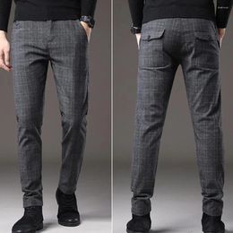 Men's Pants Plaid Breathable Elastic Comfortable Business Fashion Korea Slim Fit Stretch Gray Blue Black Trousers Male