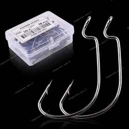 10pc/ Box Fishing Hook Set Wide Crank Hook Offset Fishhook for Soft Worm Lure Fish Barbed Hook carp Fishing Hooks Tackle FishingFishhooks Sports Entertainment