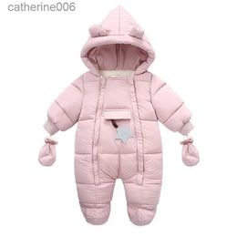 Jumpsuits Baby Girl Winter Romper Plus Velvet Warm Newborn Infant Girl Jumpsuit 0-2 Years Toddler Girl Snowsuit Baby Girl Winter OverallsL231101