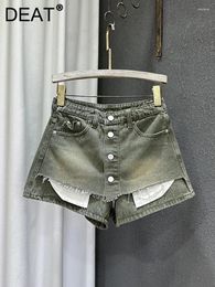 Women's Shorts Vintage Distressed Patchwork Denim High Waist Irregular Hem Short Jeans Female 2023 Summer 11XX4049