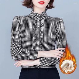 Women's Blouses With Velvet/Without Velvet Shirt Coat Autumn Winter 2024 Jacket Ruffled Western-Style Bottoming Female Tops