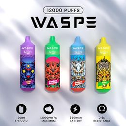 puff 12k descartável destacável 12000 baforadas cigarrillos desechables vaper jetable WASPE 15 sabores 20ml bobina de malha RGB luz recarregável 650mah massa