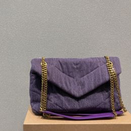 Designers Shoulder Bag Top Luxurys Sewing Ladies' Metal Chain Crossbody Denim Envelope Bag Purple Blue and Black Navy Handbag