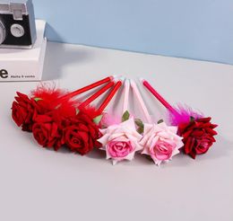 Feather Ballpoint Pen Novelty Rose Flower Wedding Signing Pen Student School Writing Signature Pen Valentine's Day Gift For Women Girl Pink Red