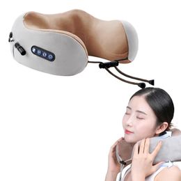 Massaging Neck Pillowws U Shaped Neck Massage Pillow Heating Vibration Kneading Electric Cervical Shoulder Massage Protection Relaxing Massager 231031