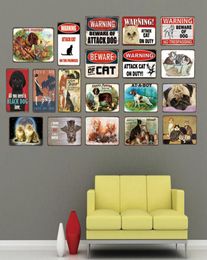 2021 Warning Beware Attack Cat Watch Dog on Duty Pet Metal Plate Wall Pub Restaurant Home Art Decor Iron Poster Cuadros Garage Dec5863977