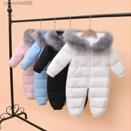 Jumpsuits OLEKID 2023 Kids Baby Winter Jumpsuit Real Raccoon Fur Baby Girl Snowsuit Toddler Boy Winter Romper Infant overalls Baby ClothesL231101