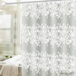 Shower Curtains Bathroom Waterproof Shower Curtain Set With Bathtub White Flower Vine Proof Curtains Translucent Bath Screen R231101