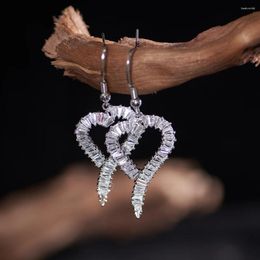 Dangle Earrings Korean Fashion Hollowed Full Zircon Heart For Women Luxury Romantic Trending Products Temperament Cute Girls Jewellery