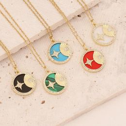 Pendant Necklaces 2023 Fashion Jewelry Copper Gold Plated Zircon Necklace Personalized Cross Star Moon For Women
