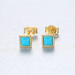 European New Vintage Turquoise S925 Silver Stud Earrings Jewelry Charm Women Plated 18k Gold High Grade Earrings for Women Wedding Party Valentine's Day Gift SPC