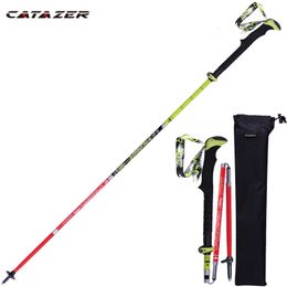 Ski Poles 1 Pcs Ski Poles Folding Nordic Walking Poles Carbon Fibre Adjustable Trekking Stick Alpenstock Telescopic Climb Walking Sticks 231101