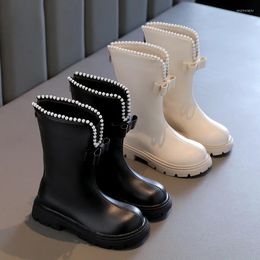 Boots Platform Winter Long For Kids Girl Fashion Beaded Pipe Princess Elegant Thick Bottom Student Knight Shoes G10053