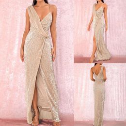 Ethnic Clothing Women'S Banquet Design Sense Single Shoulder Sequin Gold Evening Dresses Female Fishtail Long Elegant