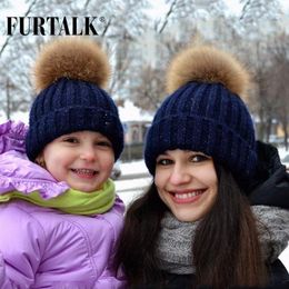 Beanies Beanie/Skull Caps FURTALK Real Raccoon Pom Hat Parent-Child Couple Fur Family Winter For Children1 Scot22