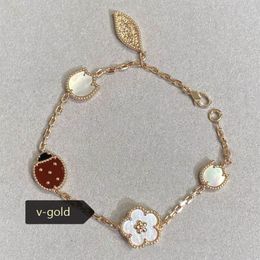 NEW 100% 925 silver European Original brand logo Rose Gold Lucky Flower Ladybug Bracelet Women's Simple Fashion Party High Quality Luxury Jewellery For Women&Girls Cleef