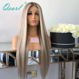 Brasilianische 13x4 Lace-Front-Perücken, gerade, synthetische Spitzenperücke, Mittelteil, gemischt, braun und blond, gefärbt, für Frauen, Highlight-Blondine-Perücke, vorgezupft