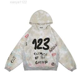 2023Men's s Rrr123 chaopai high street fog loose men's washing old contrast Colour graffiti letter Hoodie