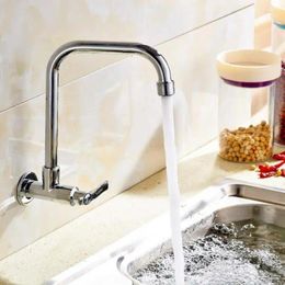 Kitchen Faucets Wall Mount 360 Rotating Swivel Basin Sink Faucet Single Handle Cold Tap
