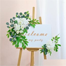 Decorative Flowers Wreaths Decorative Flowers Country Wedding Welcome Sign Flower G Artificial Rose Floral Garland For Forest Arch B Dhvpg