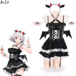 Ani 2023 Girl Bad Devil Anime Maid Unifrom Halloween Women Bat Wings Dress Outfits Costumes Cosplay cosplay