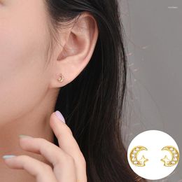 Stud Earrings 925 Sterling Silver Zircon Moon For Women Girl Fashion Simple Mini Star Design Jewellery Party Gift Drop