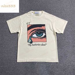 23ss New Ga Depts Atk Eyes Falling Tears Toy Maker Back Glitter Letters Cotton Loose Round Neck Versatile Casual Men Women Sleeve