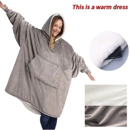 Blankets TV Fleece Blanket With Sleeves Outdoor Hooded Pocket Warm Soft Hoodie Slant Robe Bathrobe Sweatshirt Pullover 231031