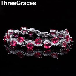 Charm Bracelets ThreeGraces Brand Rose Red Oval Cut Cubic Zirconia S Shape Charm Link Bracelets for Women Daily Jewellery Accessories BR002 231101