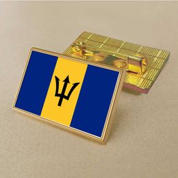 Party Barbados Flag Pin 2.5*1.5cm Zinc Die-cast Pvc Colour Coated Gold Rectangular Medallion Badge Without Added Resin