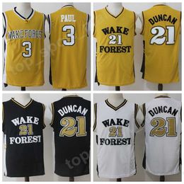 Wake Forest Demon Deacons Jerseys College Chris Paul 3 Tim Duncan 21 Basketball University Jerseys Men Team Black Yellow White Top Quality