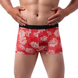 Underpants Boxers Briefs For Men Sexy Lingerie Solid Colour Breathable Low Waist Knitted Lace Boxer Mens Underwear Cotton