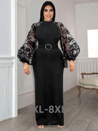 Plus Size Dresses Black Long See Through Sleeve High Waist Bodycon Evening Cocktail Event Party 3xl 4xl 5xl 6xl