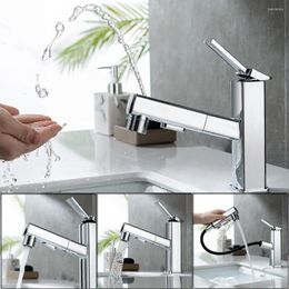 Bathroom Sink Faucets SKOWLL 2 Way Basin Faucet Deck Mount Pull Down With 360 Rotating Nozzle Polished Chrome H3400-P