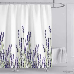 Shower Curtains Lavender Shower Curtain with Waterproof Fabric Purple Floral Plant Bathroom Bathtub Curtains for Bath Room Tub R231101