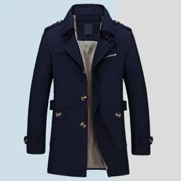 Men's Trench Coats Men Solid Colour Coat Stylish Lapel Long Sleeve Single Breasted Mid-length Jacket With Pockets Autumn Winter