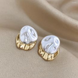Dangle Earrings DODOHAO Trendy Gold Silver Colour 2023 Personality Vintage Geometric Irregular Disc Folds Metal Back Hanging Earring