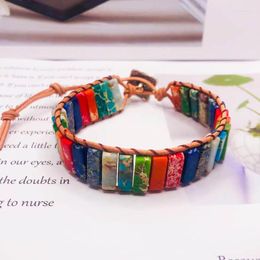 Strand Unisex Bracelets Tube Natural Stone Beaded Single Leather Wrap Bangle Couples Jewellery Friend Gifts Dropship