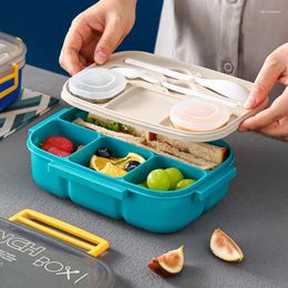 Dinnerware 1450ML Microwave Lunch Box With Spoon Fork Cutlery Storage Container For Kids School Office Bento
