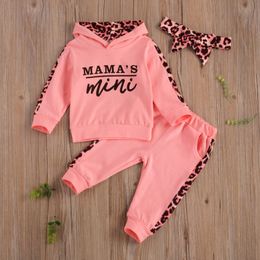 Clothing Sets Infant born Baby Girl Clothes Autumn 3PCS Leopard Letter Hooded Sweatshirt Pants Outfit Tracksuit Set Spring 230331