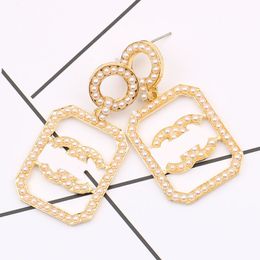 20style Gold Plated Designer Double Letter Stud Fashion Women Pearl Earring Wedding Party Gift Jewellery