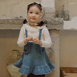 Girl Dresses Children Clothing Girls Strap Skirt 2023 Autumn Fashionable Korean Style Ruffled Sweet Fish Tail Soft Denim