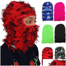 Cycling Caps & Masks Cycling Caps Masks Hip Hop Clava Died Knitted Fl Face Ski Mask Women Outdoor Camouflage Fleece Fuzzy Beanies Men Dhxjh