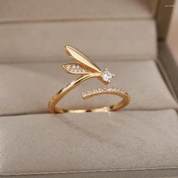 Cluster Rings Simple Cute Zircon Insect Wing For Women God Adjustable Finger Ring Aesthetic Wedding Jewellery Lover Gift Her