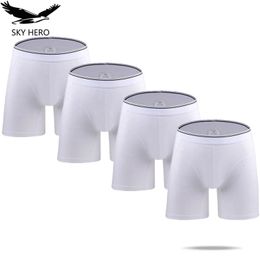 Underpants 4pcslot White Long Mens Boxers Panties Homme Cotton Underwear Solid Boxershort Mannen for Men Sexy Man Hombre Slip 231031