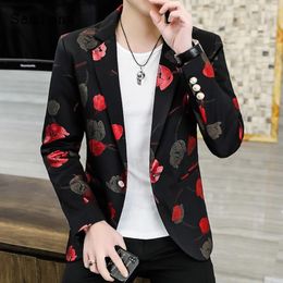 Men's Suits Samlona Plus Size 3xl Men Elegant Leisure Casual Blazers Kpop Style 2023 Autumn Simple Print Jackets Lopal Collar Skinny